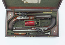 Load image into Gallery viewer, Officers Flintlock Duelling Pistols, Fine Cased Pair. SN 9125