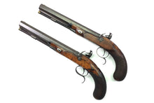 Load image into Gallery viewer, Flintlock John Manton and Son Duelling Pistols, very fine cased pair. SN 9083