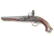 Load image into Gallery viewer, Flintlock Carriage Pistol by W. Paris, Silver Mounted Double Barreled. SN 9072