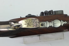 Load image into Gallery viewer, Flintlock Silver Mounted Duelling Pistols By Clarke & Son, Very Fine Cased Pair. SN 9087