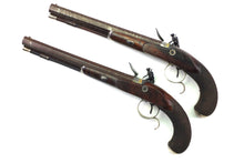 Load image into Gallery viewer, Flintlock Silver Mounted Duelling Pistols By Clarke & Son, Very Fine Cased Pair. SN 9087