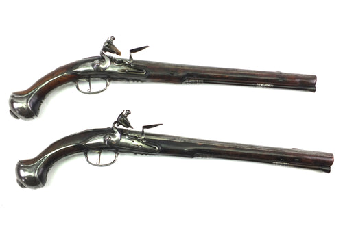 Rare Long Flintlock Holster Pistols by W. Turvey. SN 9117