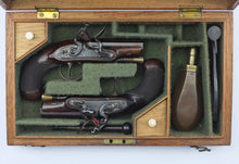 Load image into Gallery viewer, Flintlock Man Stopper Pistols by Mortimer & Son, Cased Pair. SN 9139