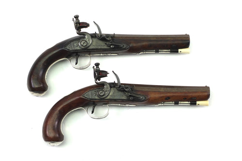 Fine Quality Pair of Flintlock Silver Mounted Holster Pistols. SN 9106