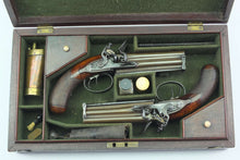 Load image into Gallery viewer, Over and Under Flintlock Pistols by Staudenmayer London, very fine cased pair. SN X3024