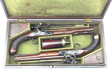 Load image into Gallery viewer, Transitional Flintlock Duelling Pistols by Jover, rare cased pair. SN 9108