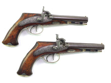 Load image into Gallery viewer, Rifled Irish Saw Handled Double Barrelled Percussion Pistols by Mara of Limerick. SN 8664