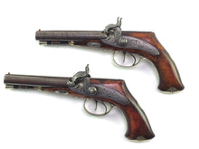 Load image into Gallery viewer, Rifled Irish Saw Handled Double Barrelled Percussion Pistols by Mara of Limerick. SN 8664