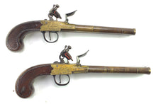 Load image into Gallery viewer, Double Barrel Gilt Bronze Flintlock Pistols by Abel Williams, very rare and fine pair. SN 8921