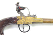 Load image into Gallery viewer, Double Barrel Gilt Bronze Flintlock Pistols by Abel Williams, very rare and fine pair. SN 8921