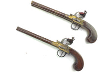 Load image into Gallery viewer, Double Barrel Gilt Bronze Flintlock Pistols by Abel Williams, very rare and fine pair. SN 8921