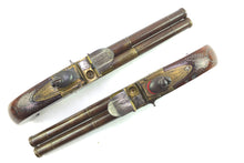 Load image into Gallery viewer, Double Barrel Gilt Bronze Flintlock Pistols by Abel Williams, very rare and fine pair. SN 8921