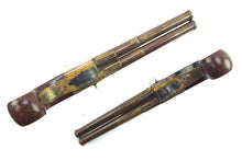 Load image into Gallery viewer, Double Barrel Gilt Bronze Flintlock Pistols by Abel Williams, very rare and fine pair. SN 8921