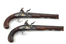 Load image into Gallery viewer, Silver Mounted Flintlock Duelling Pistols by Wogdon, Very Fine & Rare Cased Pair. SN 8832