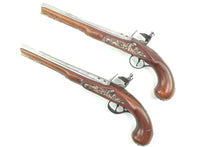 Load image into Gallery viewer, Flintlock Holster Pistols by Issac Pratt, Fine Pair of Silver Mounted. SN X2072