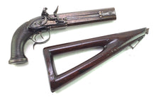 Load image into Gallery viewer, Over and Under Flintlock Officers Pistol with Shoulder Stock by Tatham and Egg inscribed to Brigadier Sir Denis Pack, cased, very rare. SN 8788