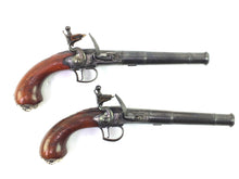 Load image into Gallery viewer, Flintlock Queen Anne Cannon Barrel Holster Pistols by Griffin. SN 8724