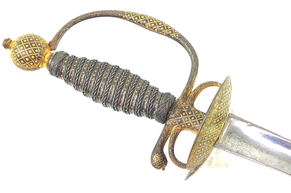 French Small Sword with Chiselled Iron Hilt with Gold Inlay, Very Fine