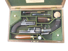Load image into Gallery viewer, Percussion Pistols by J. Beattie comprising a transitional revolver in 100 bore and a turnover pistol in 54 bore. SN 8723