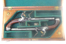 Load image into Gallery viewer, Flintlock Queen Anne Pistols by Griffin and Tow of London, a very fine cased pair. SN 8751