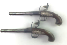 Load image into Gallery viewer, Flintlock Queen Anne Pistols by Griffin and Tow of London, a very fine cased pair. SN 8751
