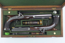 Load image into Gallery viewer, Saw Handled Percussion Duelling Pistols by W. & J. Rigby, very fine cased pair. SN 8896