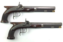 Load image into Gallery viewer, Saw Handled Percussion Duelling Pistols by W. & J. Rigby, very fine cased pair. SN 8896