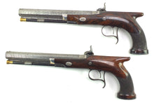 Load image into Gallery viewer, Saw Handled Percussion Duelling Pistols by W. & J. Rigby, very fine cased pair. SN 8896
