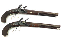 Load image into Gallery viewer, Flintlock Silver Mounted Duelling Pistols By Clarke &amp; Son, Very Fine Cased Pair. SN 9087
