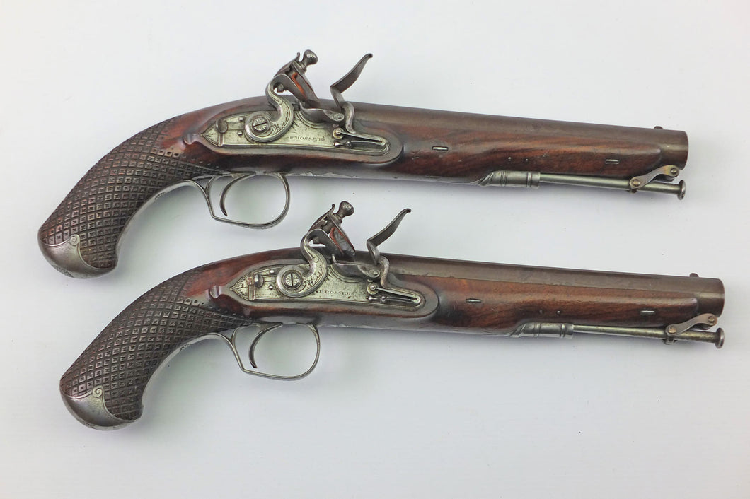 Pair of Flintlock Officers Pistols by Prosser. Ref 9168