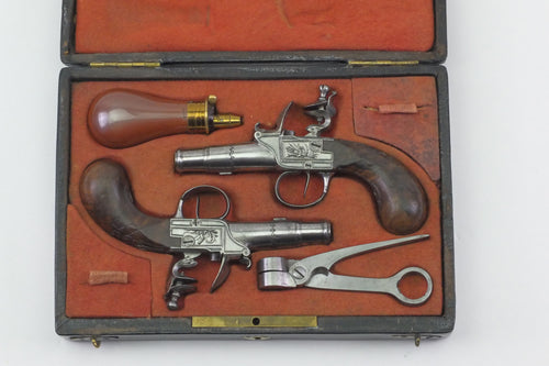 Flintlock Pocket Pistols by Croizier of Paris, Good Cased Pair. SN 9089