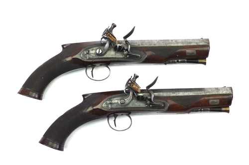 Rifled Flintlock Artillery Officers Pistols by Thomas Styan of Manchester, very fine pair. SN X3025