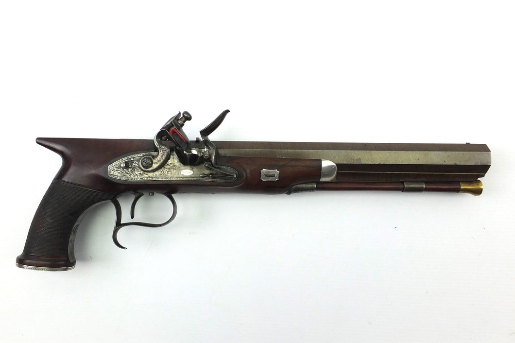 Flintlock Saw Handle Duelling Pistol by R. Hollis. Ref 9177