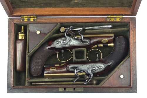 Flintlock Travelling Pistols, fine cased pair. SN 9103