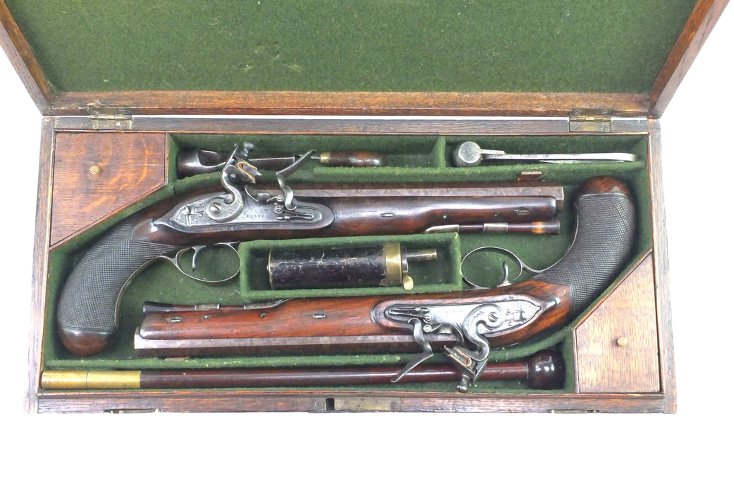 Flintlock Officers Duelling Pistols by Smith of London Fine Cased Pair. SN 9069