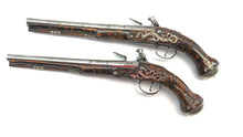 Load image into Gallery viewer, Silver Mounted Flintlock Holster Pistols with Original Holsters by Dyer. Ref 9283
