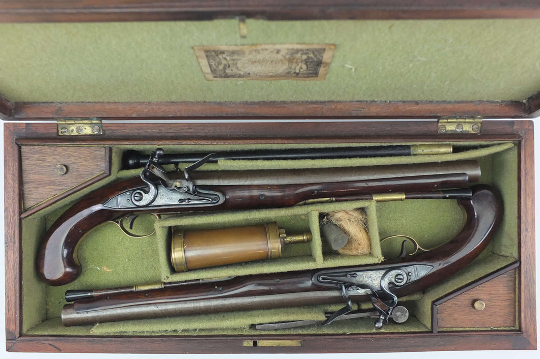 Officer’s or Coaching Flintlock Pistols by W. Parker, cased pair. SN 9096