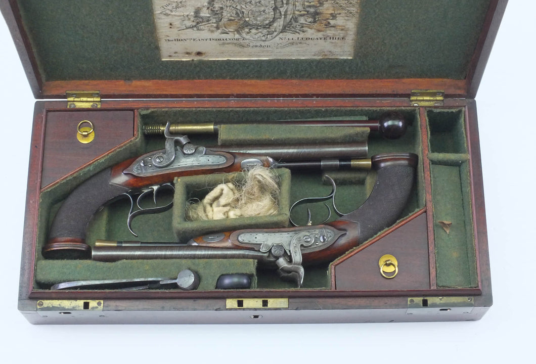 Double Barrelled Percussion Carriage Pistols by T. Mortimer & Son, fine cased pair. SN 9061