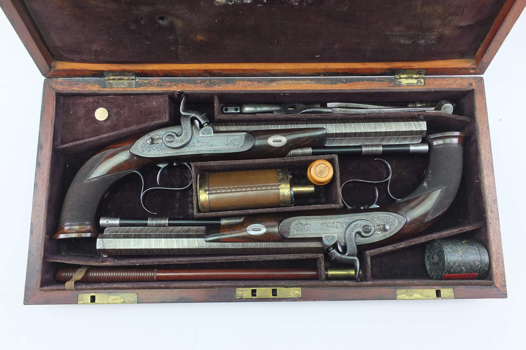 Rifled Percussion Officers Pistols by Playfair, Fine Cased Pair. SN 9148