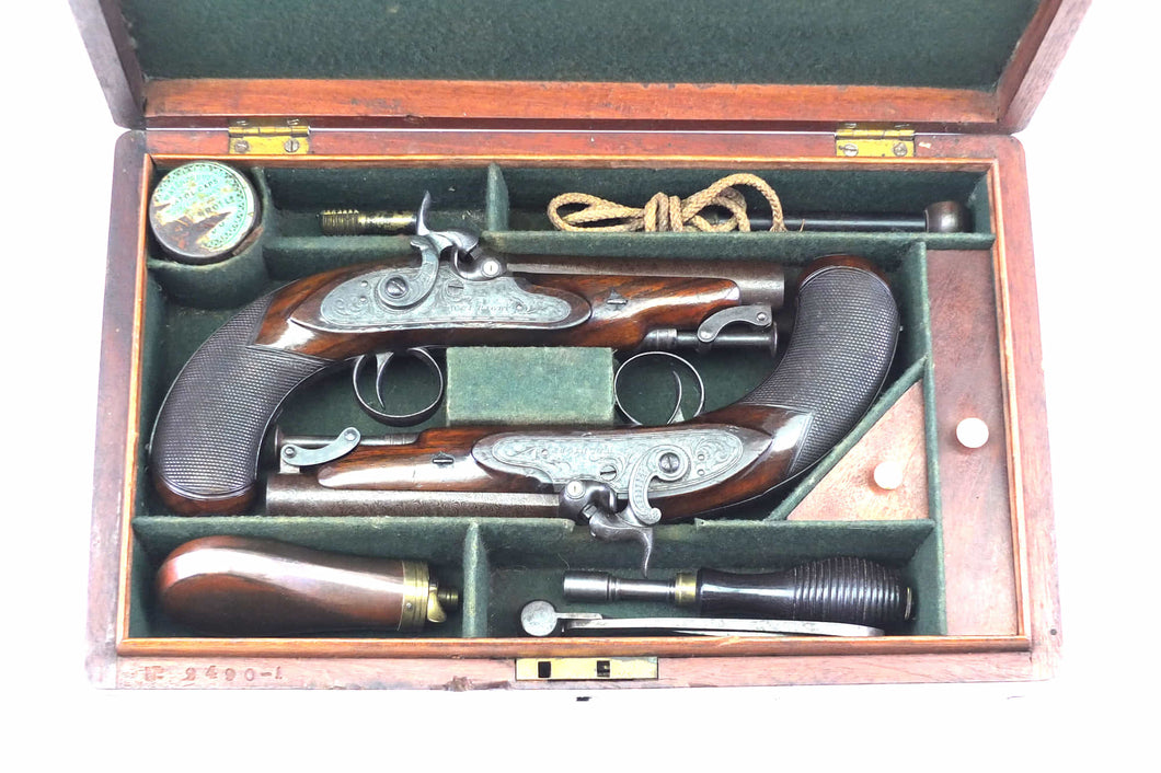 Percussion Travelling Pistols by W & J Rigby, Fine Cased Pair. SN 9146