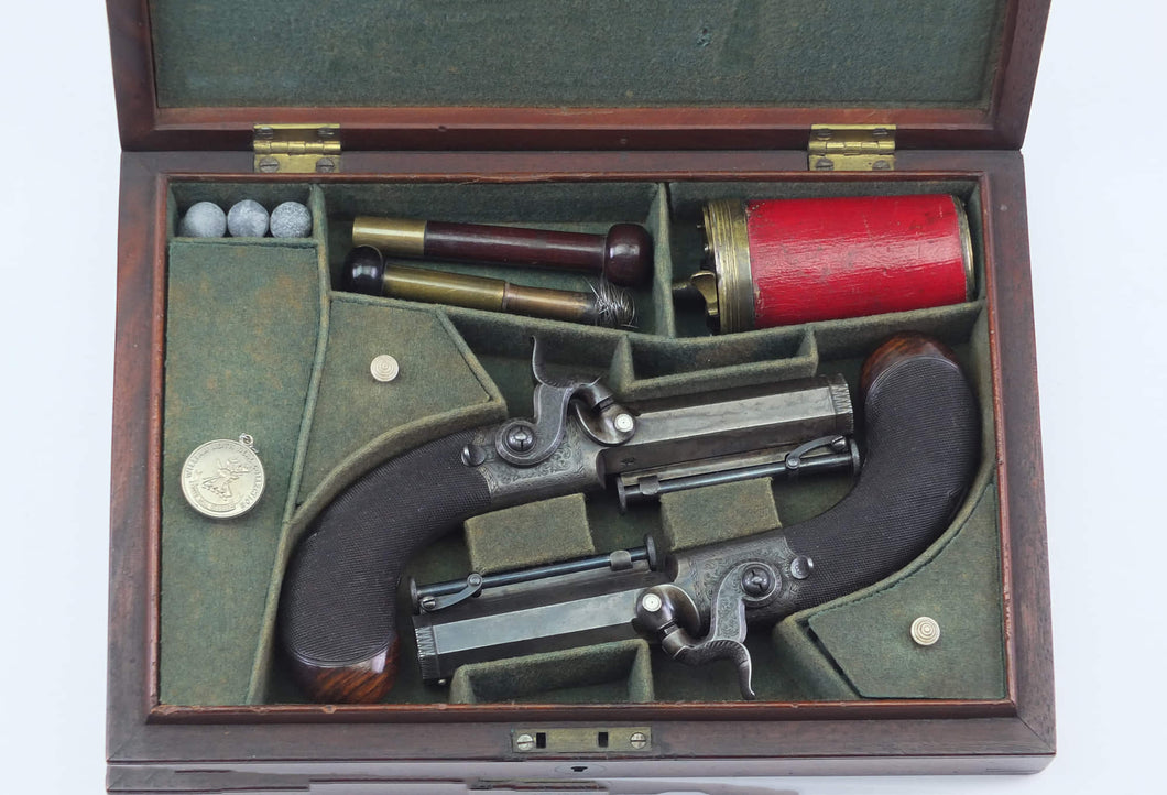 Percussion Box Lock Pistols by John Manton & Son, Fine & Rare Cased Pair. SN 9085
