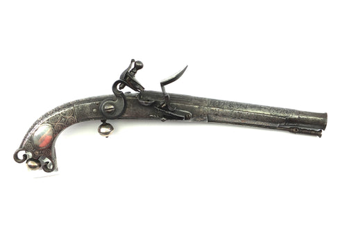 Scottish Steel & Silver Scroll Butt Flintlock Pistol by Alex Campbell of Doune