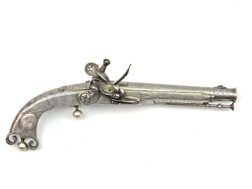 Scottish Steel & Silver Scroll Butt Belt Flintlock Pistol by John Murdoch of Doune. Ref X3273