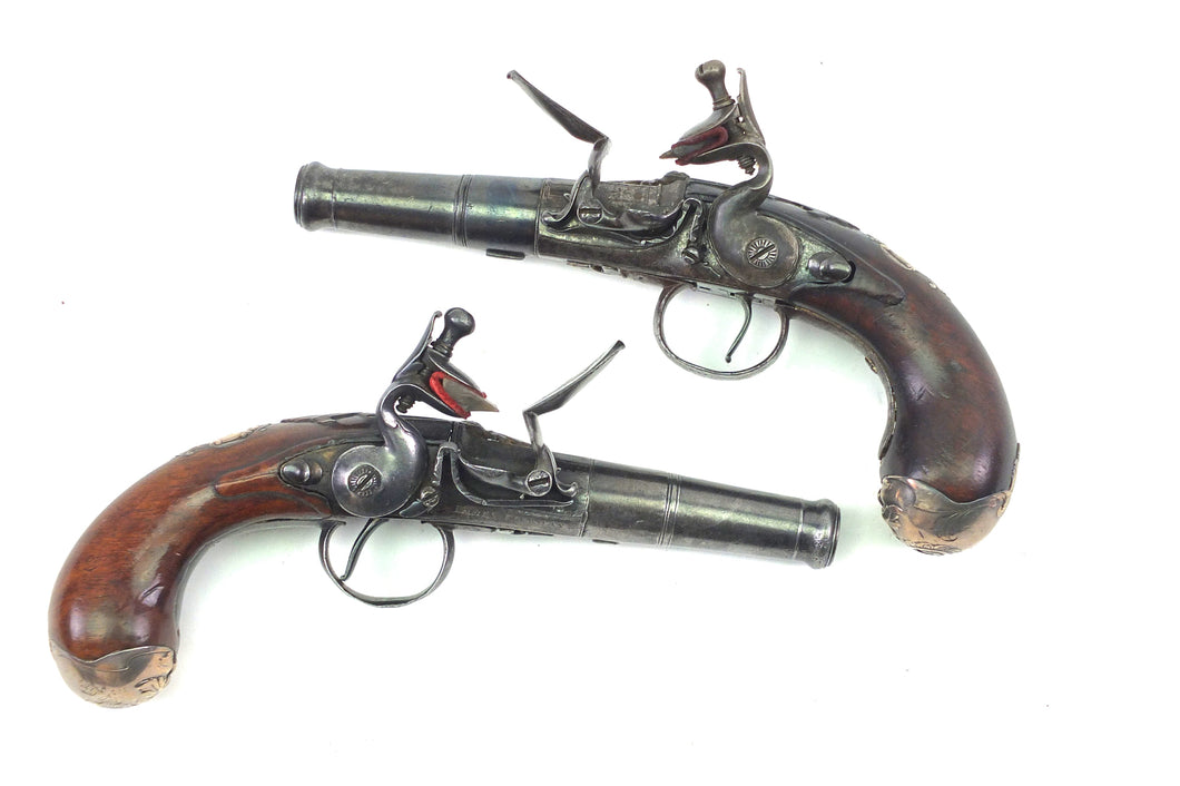 Pair of Toby Flintlock Pistols with Opposed Locks by Freeman, Very Rare. SN 9150