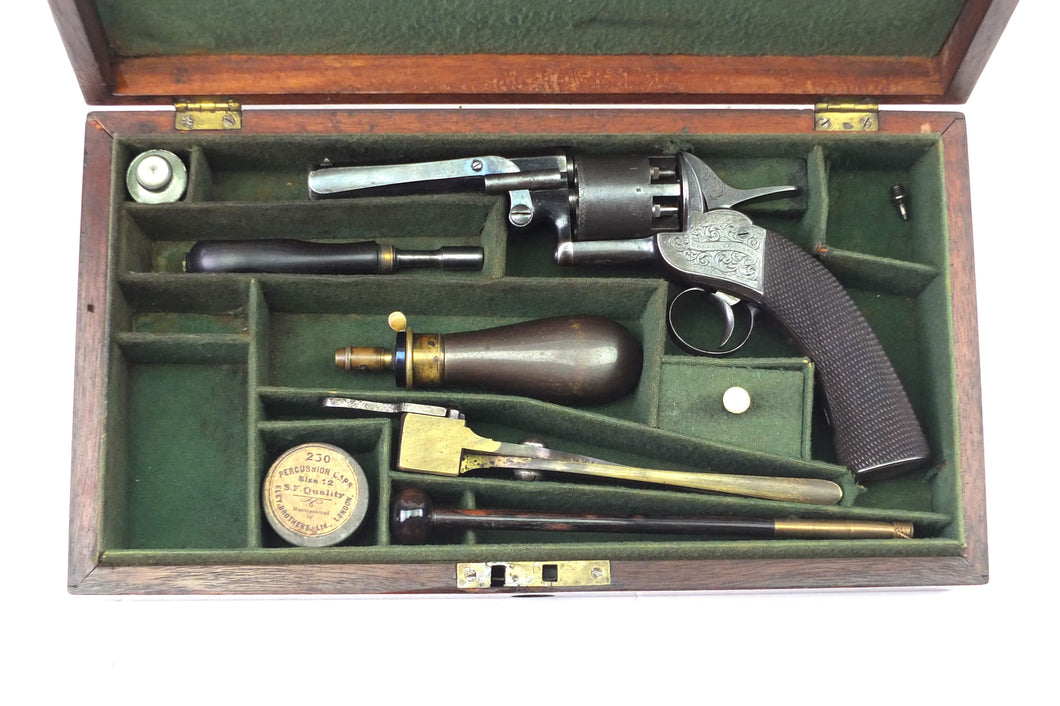 Webley Long Spur 3rd Belt Model Percussion Revolver, Very Rare Cased. SN X3225