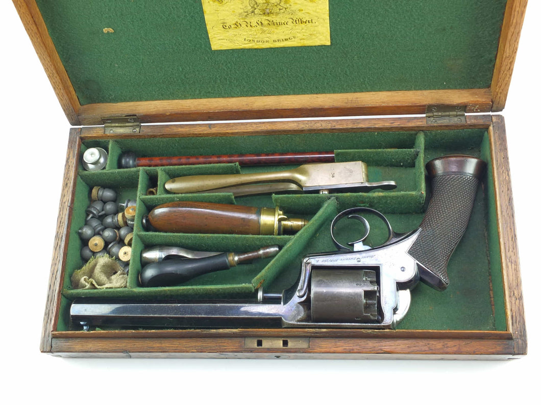 1851 1st Model 38 bore Adams Revolver, fine cased example. SN 8696