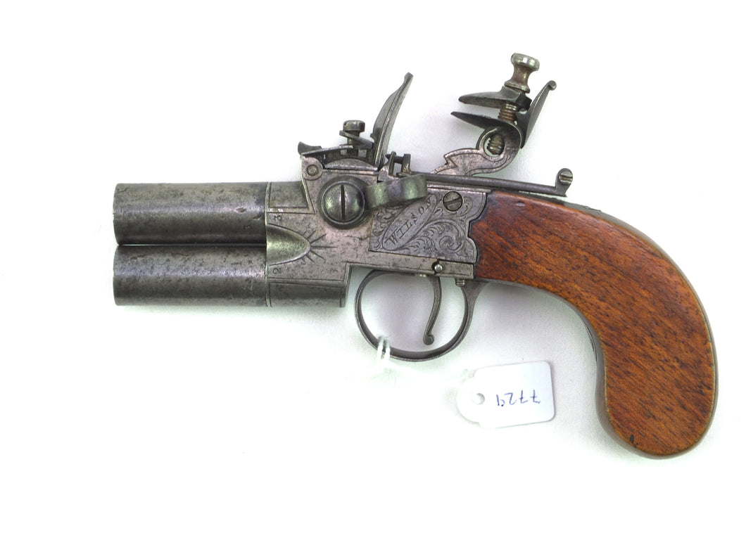 Double Barrelled Flintlock Tap Action Pocket Pistol. SN 7729