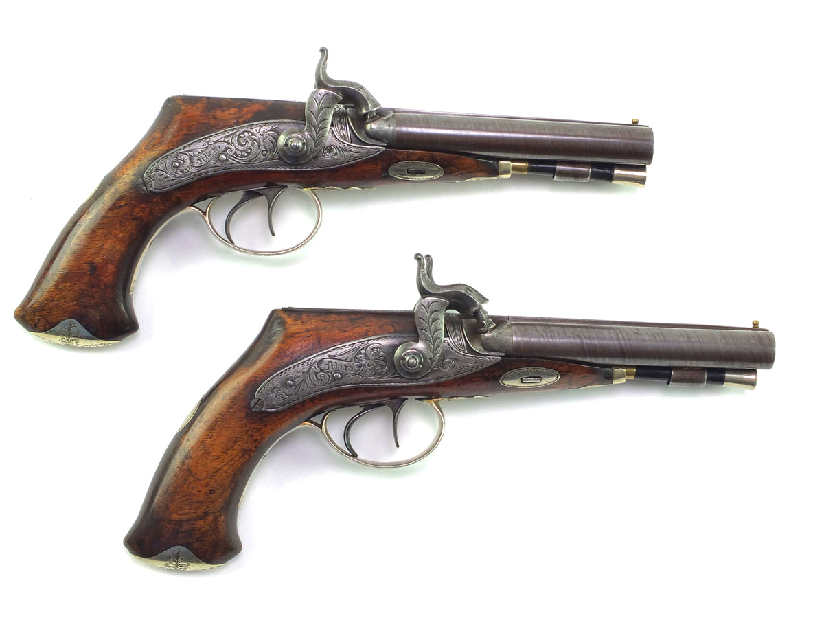 Irish Symbol Rifle A Fine Pair of Rifled Irish Saw Handled Double Barrelled Percussion Pi ...