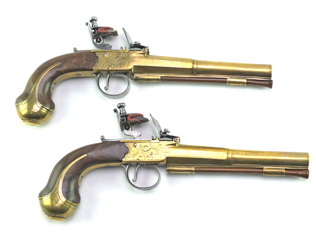 Flintlock Brass Holster Box Lock Pistols by Nicholson of London. SN 8675