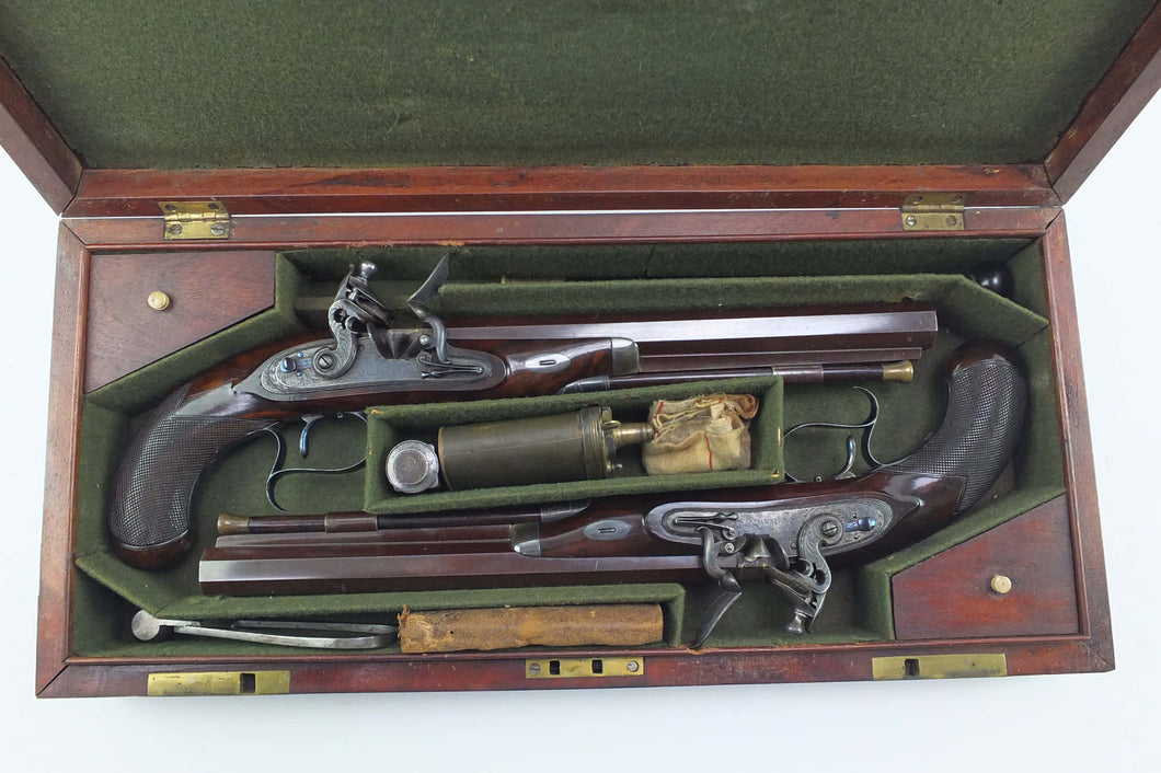Flintlock Duelling Pistols by W. Ketland, fine cased pair. SN 8898